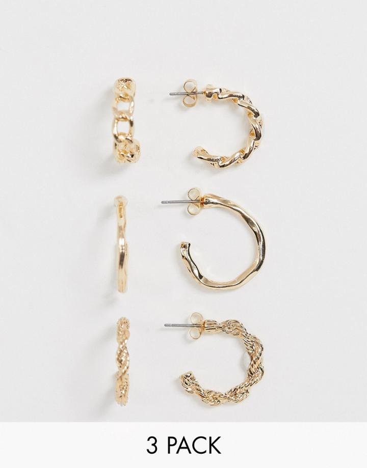 Monki Assorted Mini Hoops In Gold - Gold