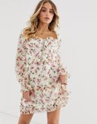 Missguided Milkmaid Dress With Lace Up Detail In Floral Print - Multi