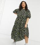 Asos Design Curve Tiered Cotton Smock Midi Dress In Floral Print-multi