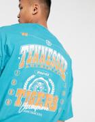 Asos Design Oversized T-shirt With Back Tiger & Text Print In Blue-green