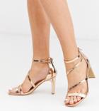 Simply Be Extra Wide Fit Steph Strappy Heeled Sandals In Rose Gold