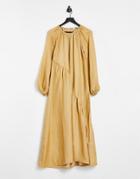 & Other Stories Round Neck Long Sleeve Maxi Dress In Mustard-orange