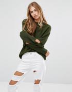 Missguided Cut Out Elbow Sweater - Green