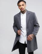 Asos Wool Mix Overcoat In Light Gray - Gray