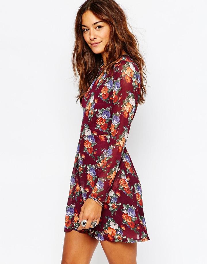 Missguided Pleat Front Skater Dress - Burgundy