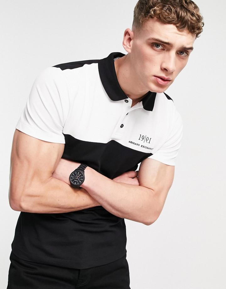 Armani Exchange Color Block Polo In Black/white