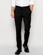 Asos Skinny Smart Pants In Wool Blend With Pu Trim - Black