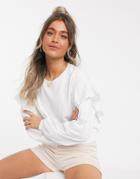 Asos Design Sweatshirt With Broidery Frill-white