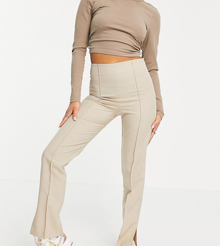 Asos Design Petite Mansy Suit Slit Side Skinny Pants In Stone-neutral