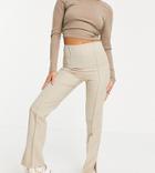Asos Design Petite Mansy Suit Slit Side Skinny Pants In Stone-neutral