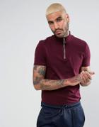 Asos Zip Neck Turtleneck T-shirt In Red - Red