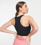 South Beach Recycled Polyester Scallop Edge Crop Top In Black