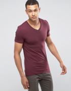 Asos Extreme Muscle Fit T-shirt With V Neck And Stretch In Red - Red