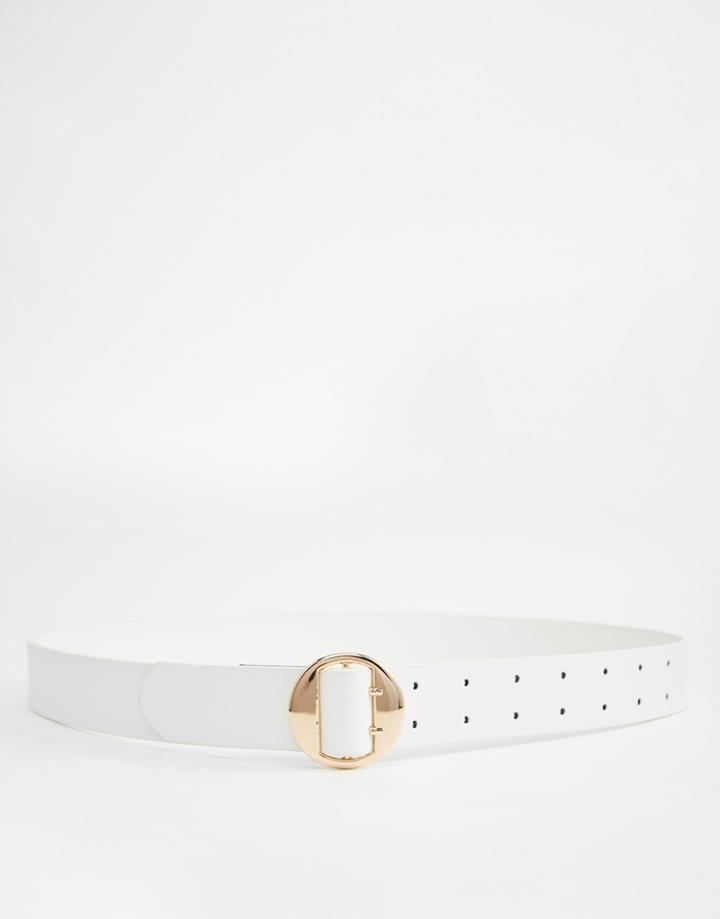 Asos Round Double Prong Buckle Belt - White