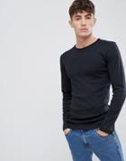 Esprit Organic Cotton Muscle Fit Ribbed Long Sleeve Top - Black