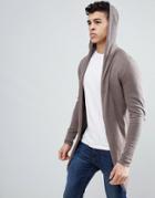 Asos Hooded Open Front Cardigan With Curved Hem In Khaki - Green