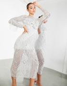 Asos Edition Cutwork Fringe Midi Dress In Silver