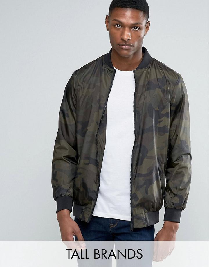 Jacamo Tall Bomber Jacket With Camo Print In Khaki - Green