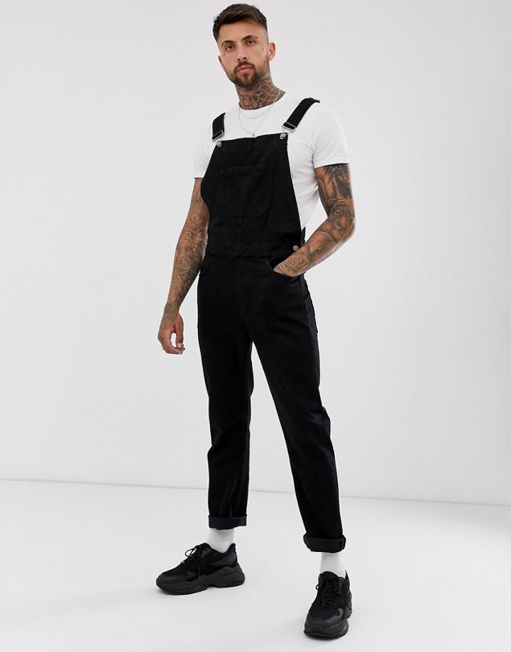 Asos Design Recycled Denim Overalls In Black - Black