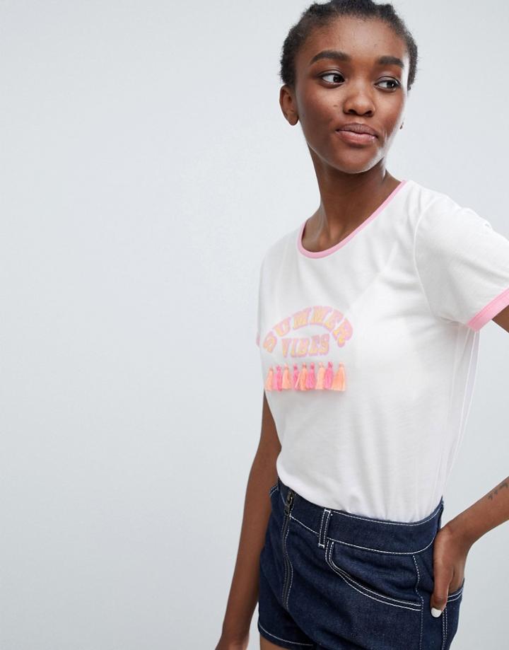 Sugar Dust Summer Vibes Tassle T Shirt - White