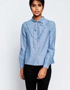Asos Casual Shirt With Frill Detail And Tie - Blue
