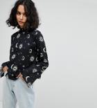 Reclaimed Vintage High Neck Top With Moon & Star Print - Black