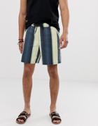 Asos Design Slim Shorts In Washed Bold Stripe-gray