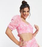 Miss Selfridge Petite Bust Detail Jacquard Tie Back Top In Pink