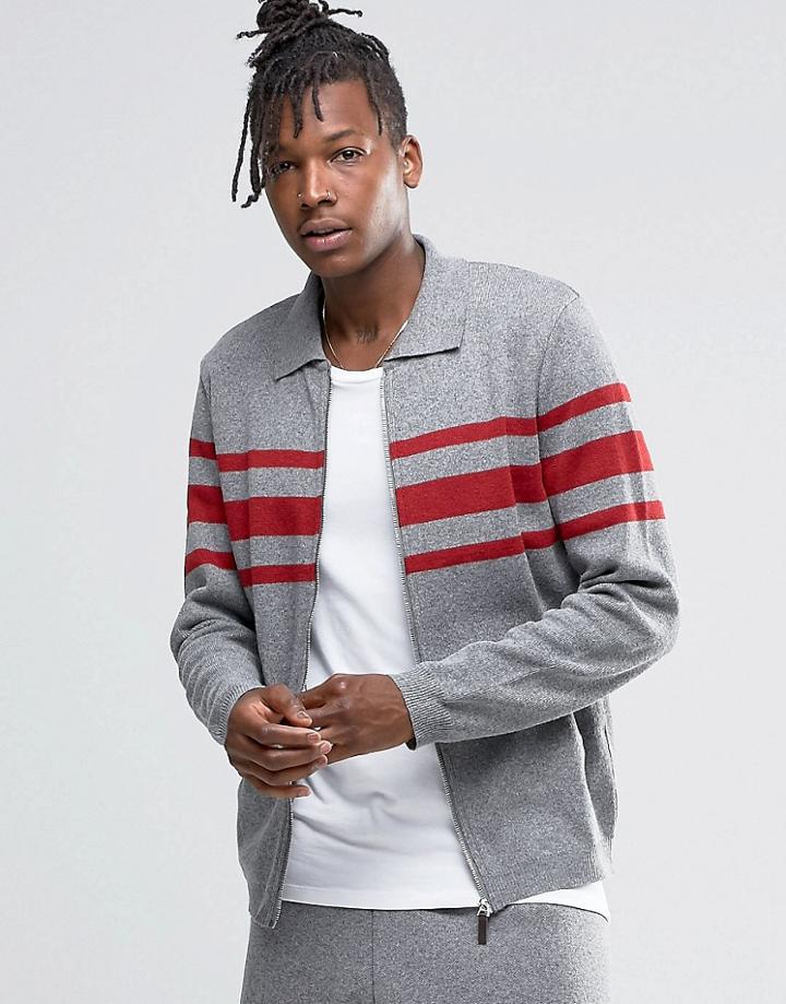 Asos Harrington Jacket With Stripe - Gray