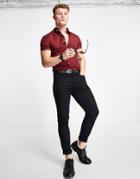 New Look Muscle Fit Oxford In Burgundy-red