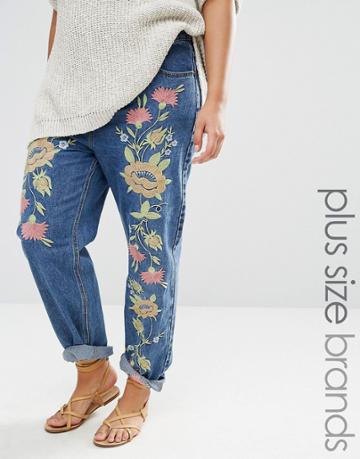 Alice & You Boyfriend Jean With Floral Embroidery - Blue