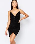 Club L Cowl Front And Cowl Back Asymmetric Detail Dress - Black