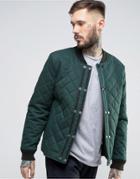 Asos Quilted Bomber Jacket With Double Fastening In Khaki - Green