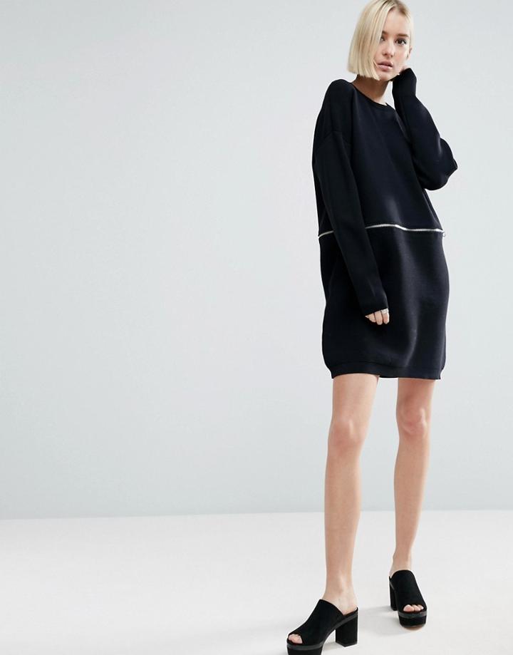Asos Sweater Dress With Zip And Removable Hem - Black