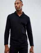Asos Design Long Sleeve Polo With Revere Collar In Black - Black