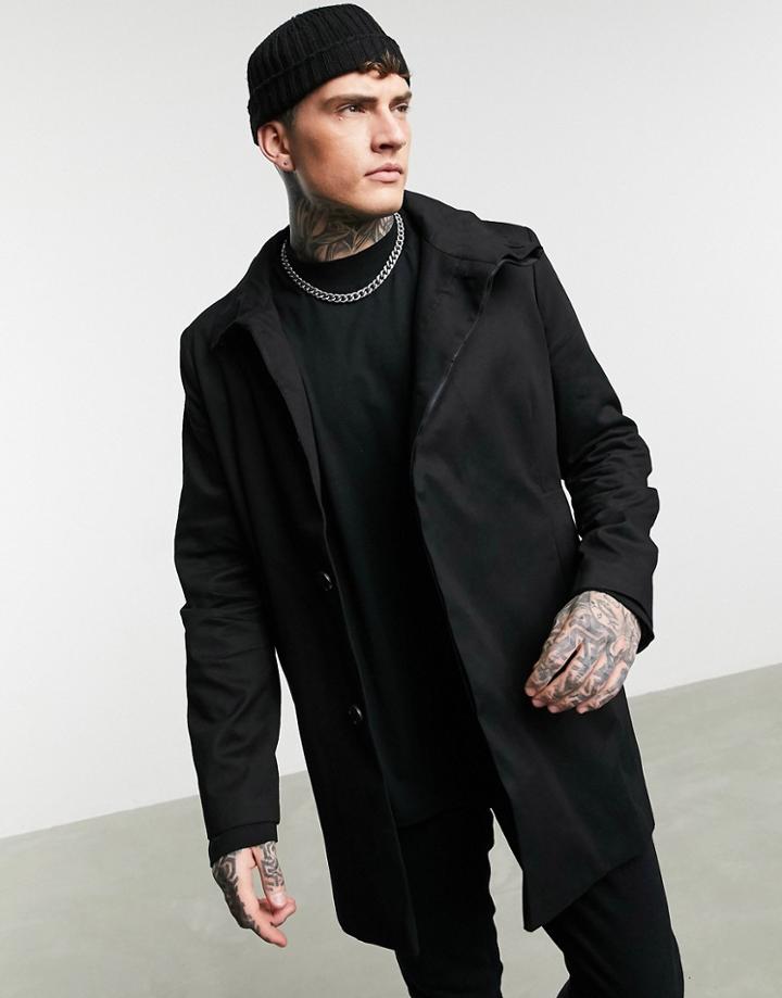 Asos Design Trench Coat With Funnel Neck In Black