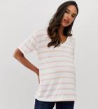 Asos Design Maternity Linen Mix Mix T-shirt With V-neck In Stripe - Multi
