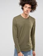 Troy Long Lined Curved Long Sleeved Top - Green