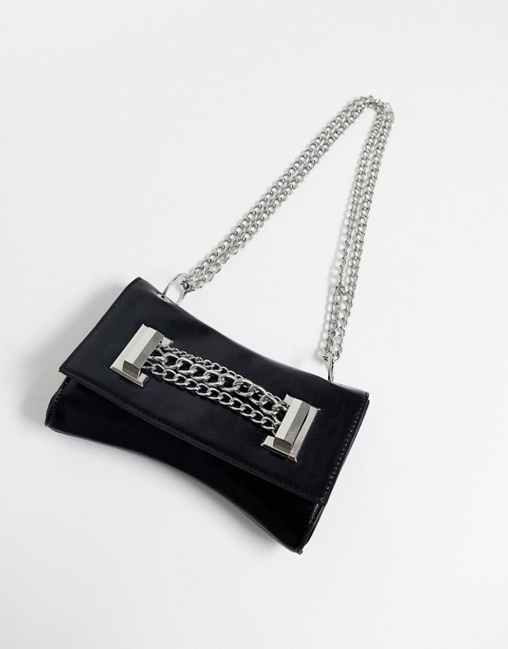 Asos Design Curved 90s Bag With Multi Chain Detail-black