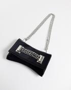Asos Design Curved 90s Bag With Multi Chain Detail-black