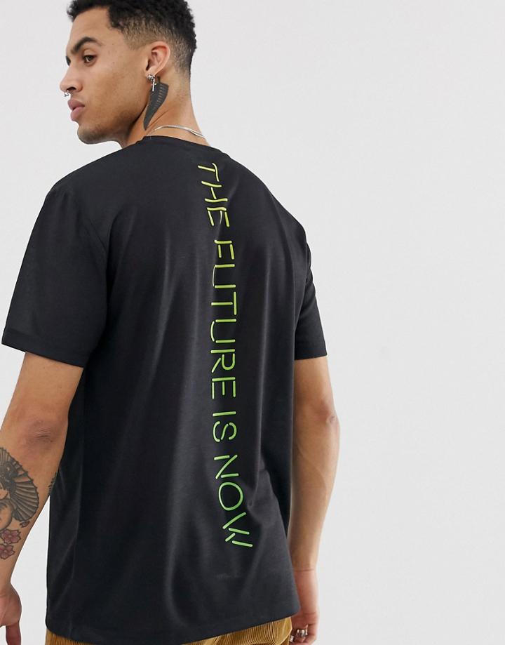 Asos Design Relaxed Fit T-shirt With Neon Slogan Back Placement Print-black