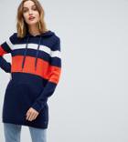Esprit Stripe Hooded Sweater Dress-navy