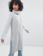 Oeuvre Cable Knit Roll Neck Sweater Dress - Gray