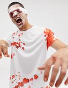 Asos Design Halloween Longline T-shirt With Blood Splatter Print - White