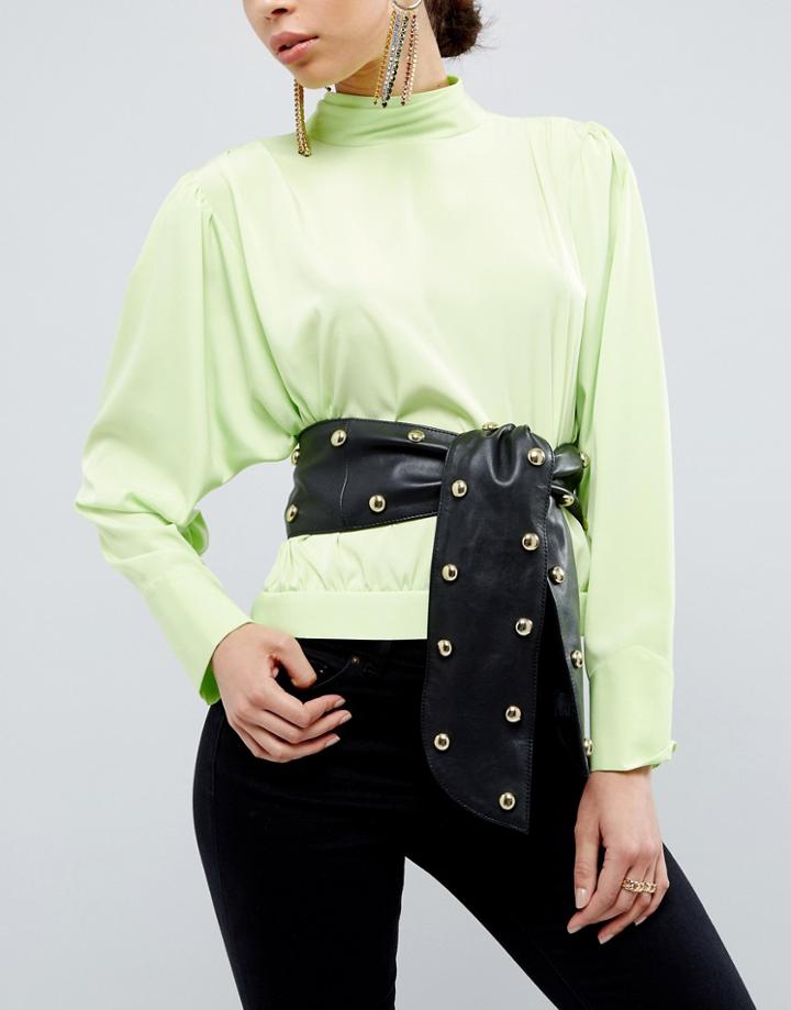 Asos 80s Leather Studded Sash Waist Belt - Black