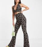 Urban Threads Tall Kick Flare Pants In Heart Print - Part Of A Set-multi