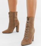 Asos Design Wide Fit Elicia Lace Up Heeled Boots - Beige