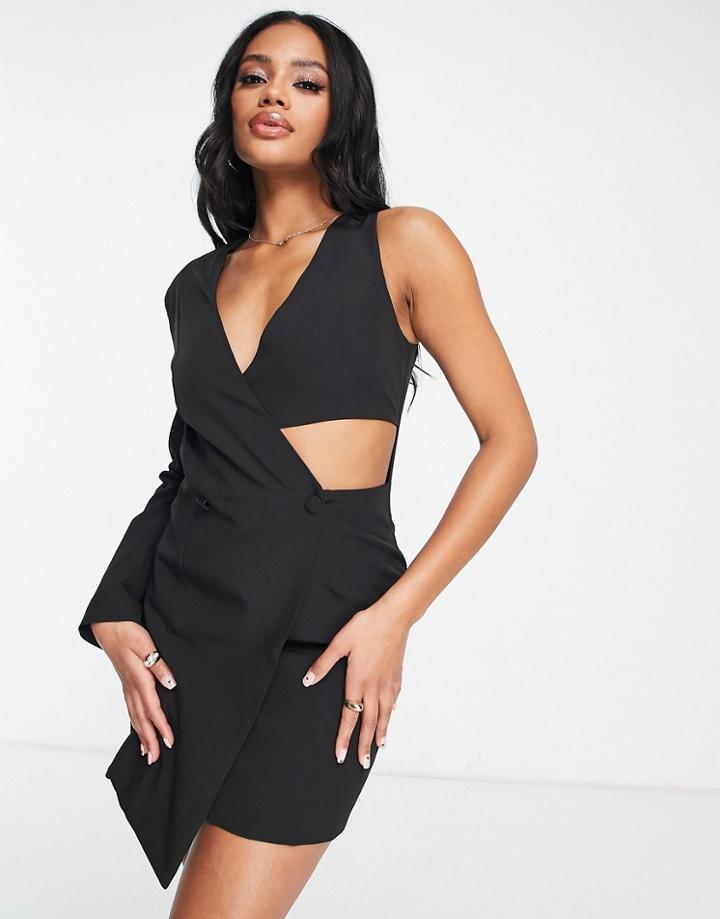 Unique21 One Shoulder Cut-out Blazer Dress In Black