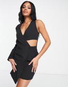 Unique21 One Shoulder Cut-out Blazer Dress In Black