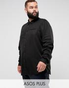 Asos Plus Regular Fit Viscose Shirt With Western Pockets In Black - Black